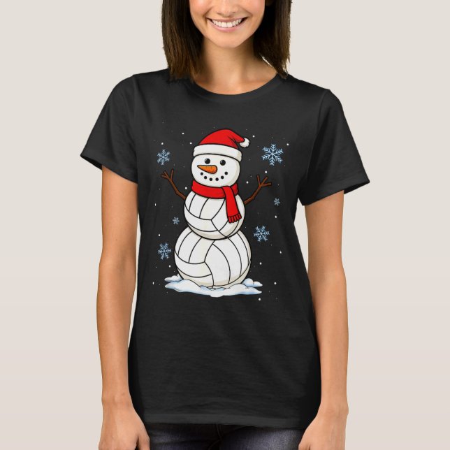 Volleyball Snowman Merry Christmas Funny Srts Xmas T Shirt (Framsida)