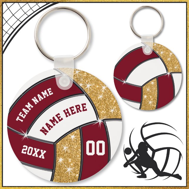 Volleyball Souvenirs i Maron, Guld och vit Billigt Nyckelring (Cheap Maroon, Gold and White, Volleyball Souvenirs. Volleyball  Trinkets. Volleyball Novelty items.)