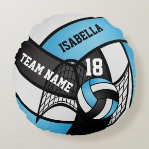 Volleyball 🏐 Sport- Baby blue, vit och svart Rund Kudde