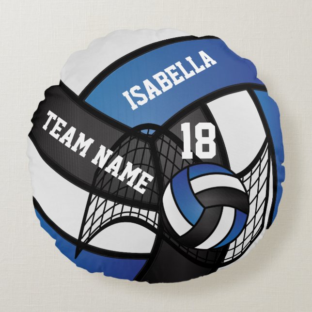 Volleyball 🏐 Sport- Blue, White & Black Rund Kudde (Framsidan)