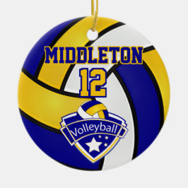 Volleyball 🏐 Sport - Blue, White och Gult Julgransprydnad Keramik