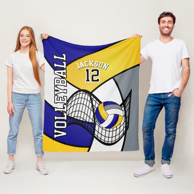 Volleyball 🏐 Sport i blått, vitt och Gult Fleecefilt (På plats)