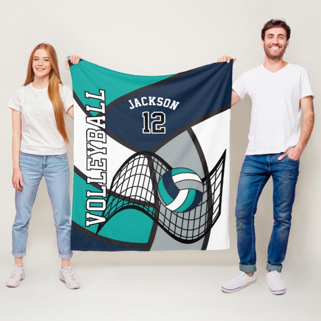 Volleyball 🏐 Sport i Blue, Teal, White och Grått Fleecefilt (På plats)