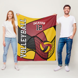 Volleyball 🏐 Sport i Maroon Red, Guld & Black Fleecefilt