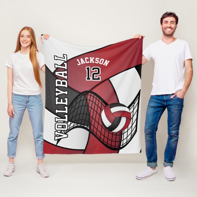 Volleyball 🏐 Sport i Maroon Red, White & Black Fleecefilt (På plats)