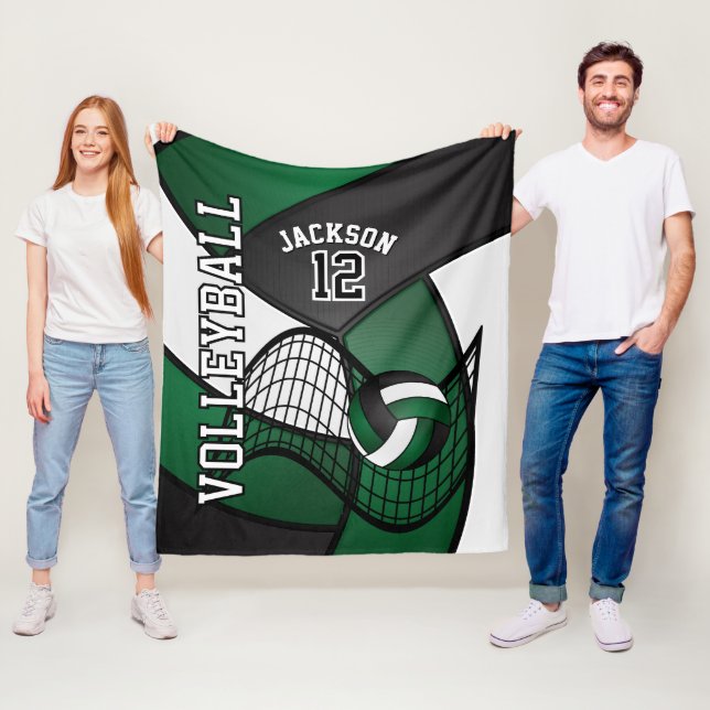 Volleyball 🏐 Sport i Mörk grönt, vit och svart Fleecefilt (På plats)