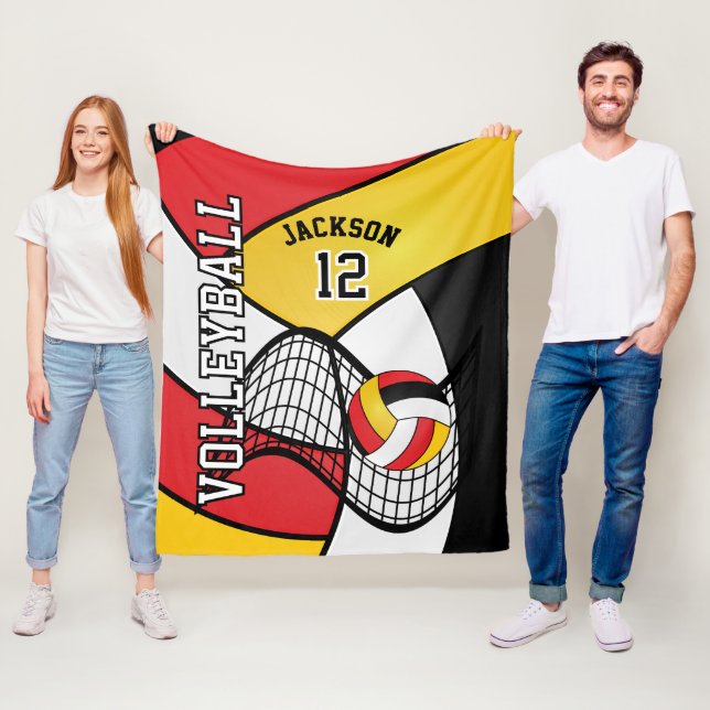 Volleyball 🏐 Sport i rött, svart och Gult Fleecefilt (På plats)