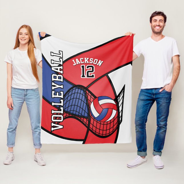 Volleyball 🏐 Sport i rött, vitt och blått Fleecefilt (På plats)