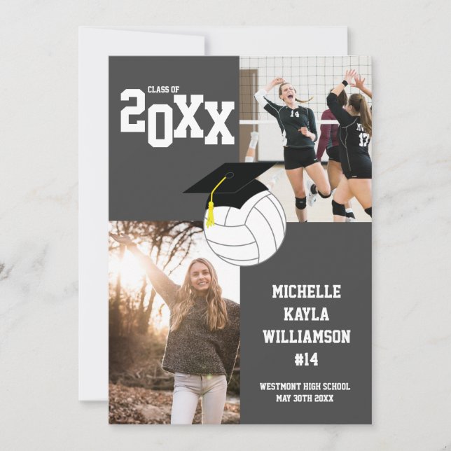 Volleyball Studenten Sports Grått-meddelande Inbjudningar (Framsida)