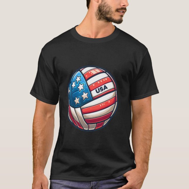 Volleyball Support Team Flagga USA Beach American T Shirt (Framsida)
