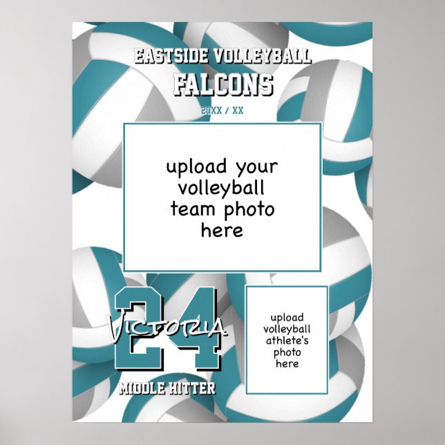 volleyball Team färg med foton teal grått Poster (Framsidan)