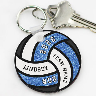 Volleyball Team Player Blue Glitter Keychain Nyckelring