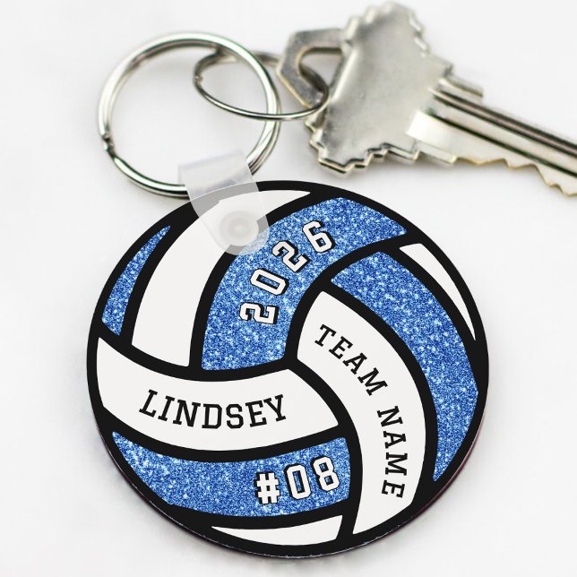 Volleyball Team Player Blue Glitter Nyckelring (Volleyball Team Player Blue Glitter Keychain
)
