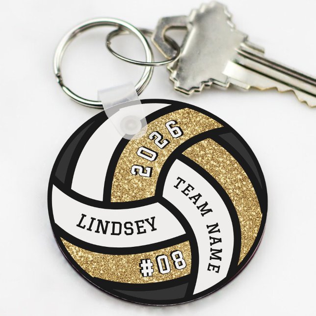 Volleyball Team Player Guld Glitter Nyckelring (Volleyball Team Player Glitter Keychain
)