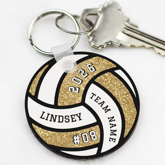 Volleyball Team Player Guld Glitter Nyckelring (Volleyball Team Player Gold Glitter Keychain
)