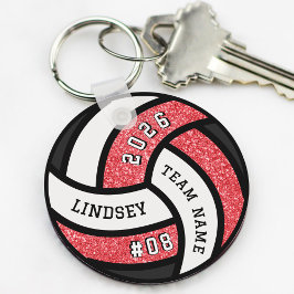 Volleyball Team Player Red Glitter Nyckelring