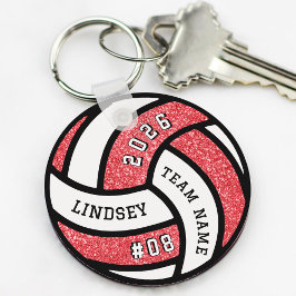 Volleyball Team Player Red Glitter Nyckelring