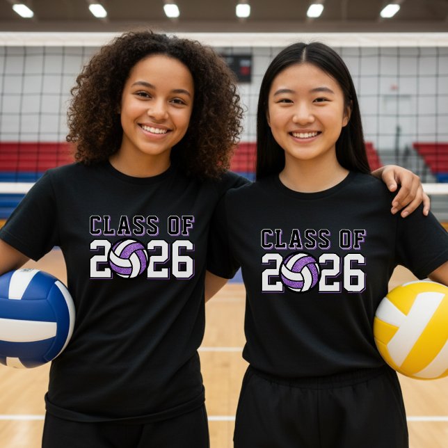Volleyball Team Roster-Studenten-klass för Lila T Shirt (Volleyball Team Roster Graduation Class Of Purple T-Shirt
)