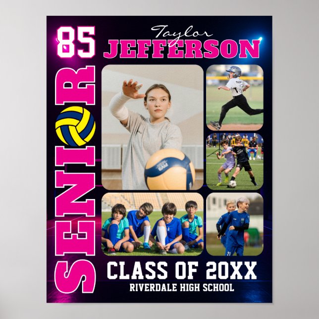 Volleyball Team Senior Night Sports Photo Collage Poster (Framsidan)