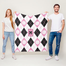 volleyball temat rosa grått White argyle mönster Fleecefilt