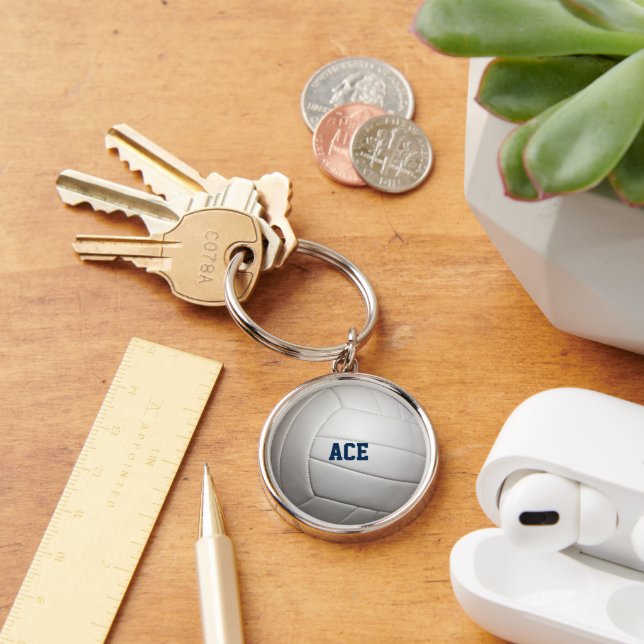 Volleyball Titta på nyckelkedjan Personlig Rund Silverfärgad Nyckelring (Skrivbord)