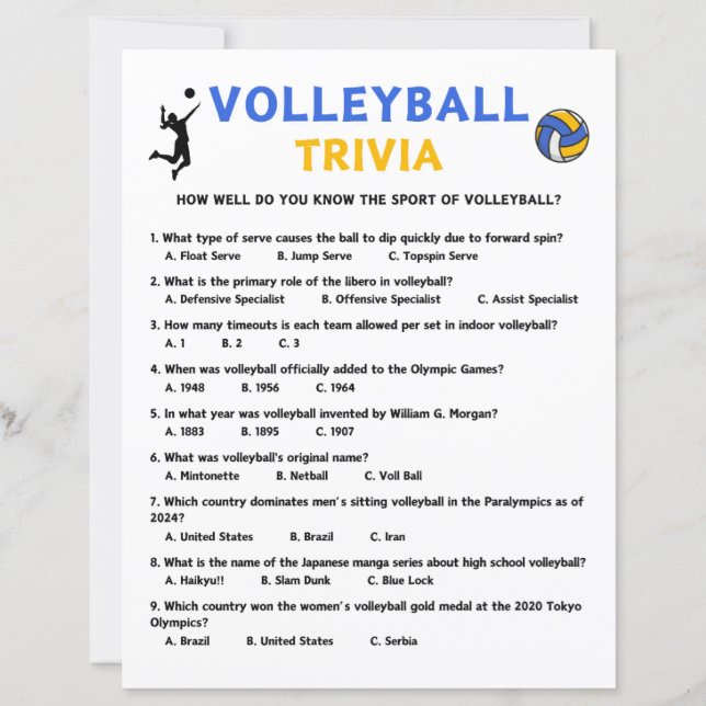 Volleyball Trivia-spel (Framsida)