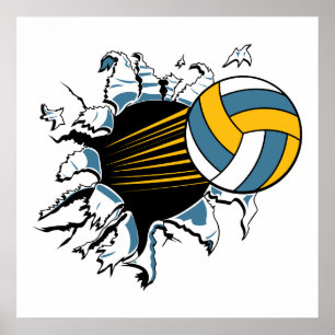 volleyball-upplopp genom blått och guld poster