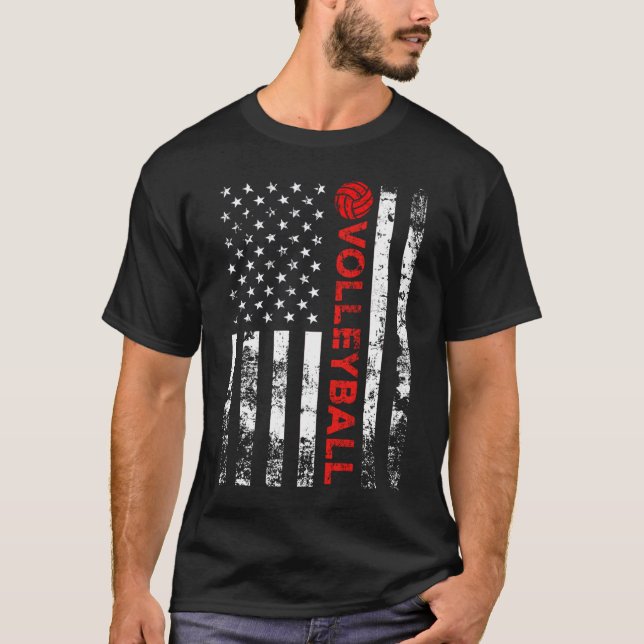 Volleyball Vintage USA Amerikansk Flagga T Shirt (Framsida)