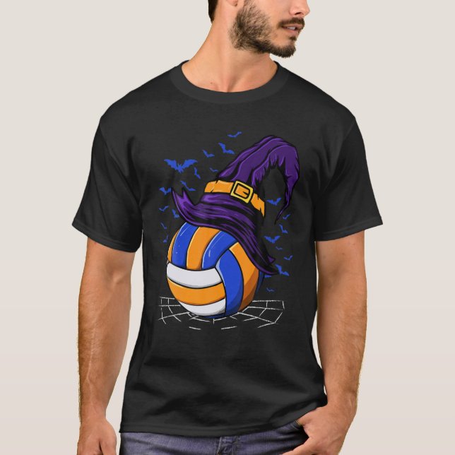 Volleyball Witch Hat Volleyballer Funny Halloween T Shirt (Framsida)