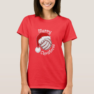 Volleyball with Santa hat Funny Christmas print T Shirt
