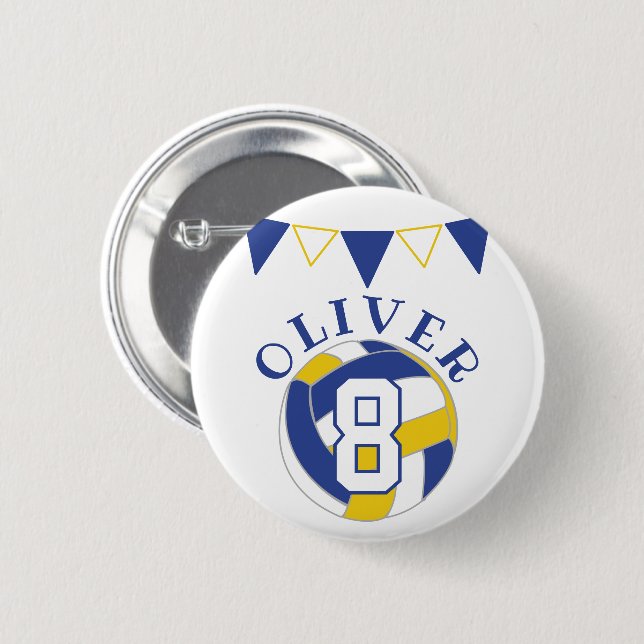 Volleybll Boll Bunting Flaggor Barns födelsedag Knapp (Framsida & baksida)