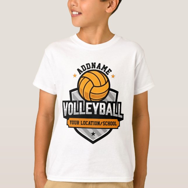 Volleyboll ADD TEXT Skola Varsity Lag Spelare T Shirt (Framsida)