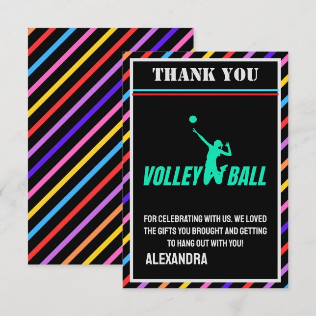 Volleyboll Födelsedagsfest, Volleyboll Flicka Spel Tack Kort (Fram/baksida)