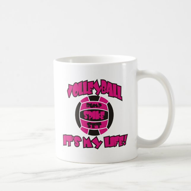 VOLLEYBOLL I SHOCK ROSA OCH SVART KAFFEMUGG (Höger)