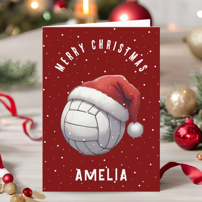 Volleyboll med röd tomteluva Namn jul Helgkort (Skapare uppladdad)
