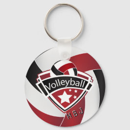Volleyboll - Monogram - Mörkröd, Vit & Svart Nyckelring