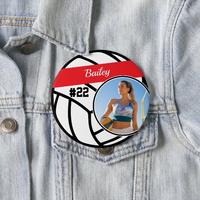 Volleyboll Pin-namn & Nummer Foto Röd knapp (In Situ)