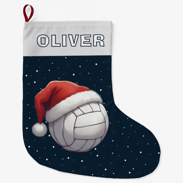 Volleyboll Röd tomteluva Namn Stor Julstrumpa (Framsidan)