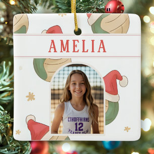 Volleyboll Santa Hatt Namn Foto Jul Julgransprydnad Keramik
