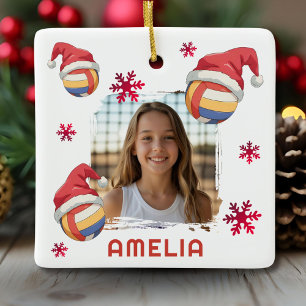 Volleyboll Santa Hatt Namn Foto Jul Julgransprydnad Keramik