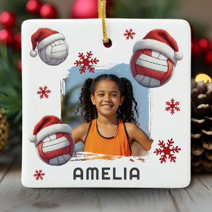 Volleyboll Santa Hatt Namn Foto Jul Julgransprydnad Keramik
