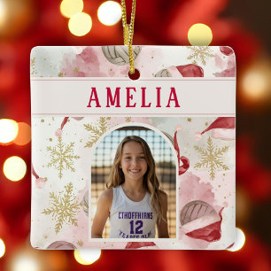 Volleyboll Santa Hatt Namn Foto Jul Julgransprydnad Keramik