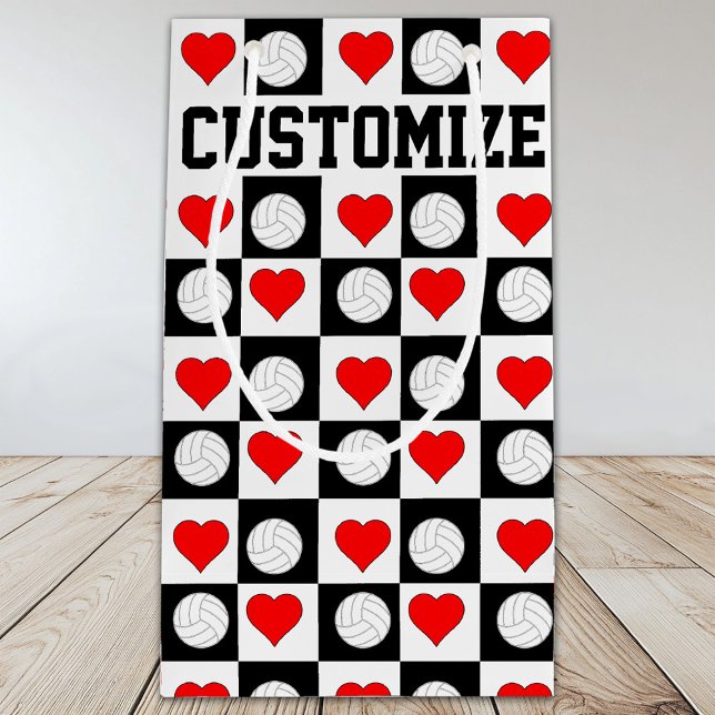 Volleybollar & Hearts Anpassningsbar Player Namn/T (Custom volleyball gift bag with personalized player name or text.)