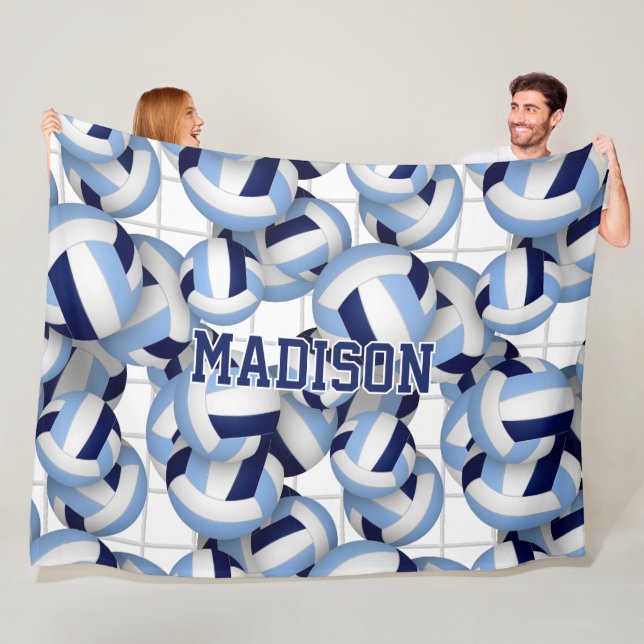 Volleybollar mönster w net bkgrd navy lt blue fleecefilt (På plats)