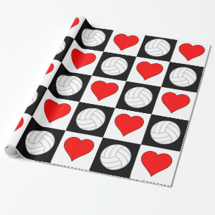 Volleybollar och Hearts Black & White Checkated Presentpapper