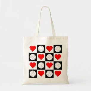 Volleybollar och Hearts Checker Mönster Tote Bag Tygkasse