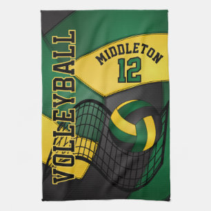Volleybolldesign - Grönt, Guld, svart handdukar