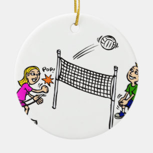 Volleybollflicka vs pojke julgransprydnad keramik