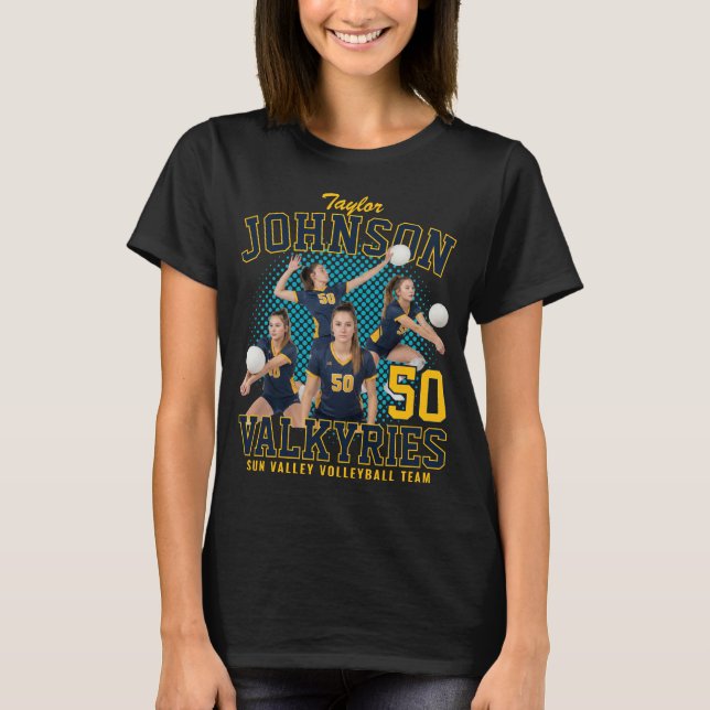 Volleybollspelare Anpassad bild Retro bootleg Blå T Shirt (Framsida)