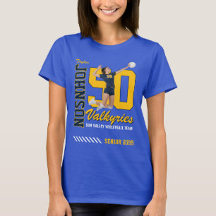 Volleybollspelare Anpassad Foto Tröjnummer Blå T Shirt